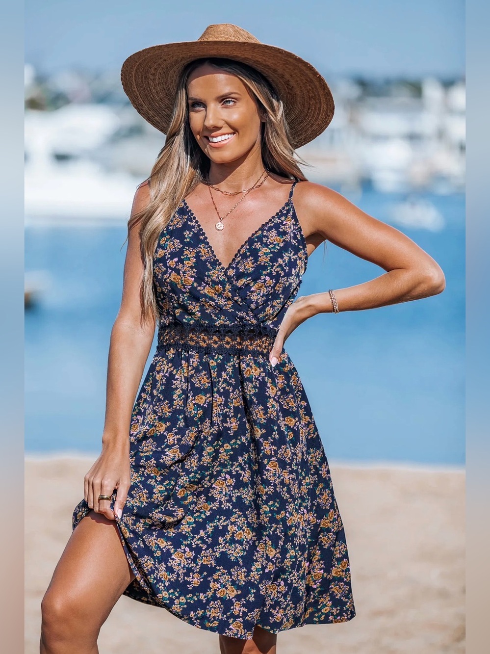 NWT CupShe Floral Navy V-Neck Mini Dress - size L